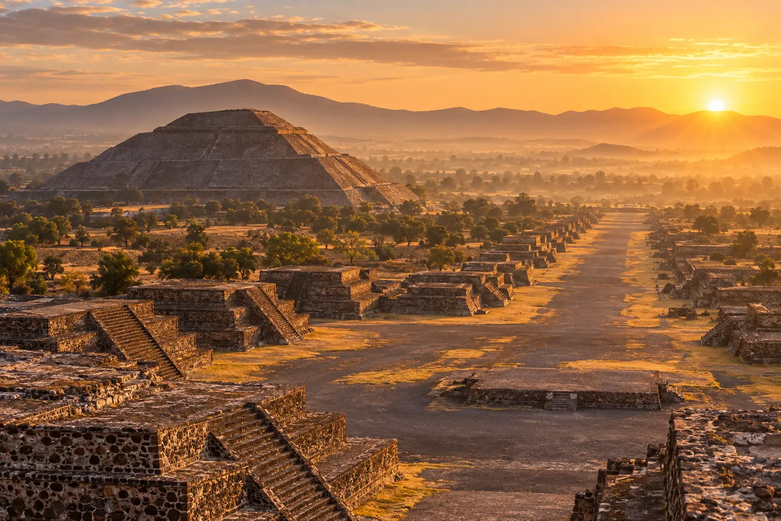 Pirámides de Teotihuacán al amanecer